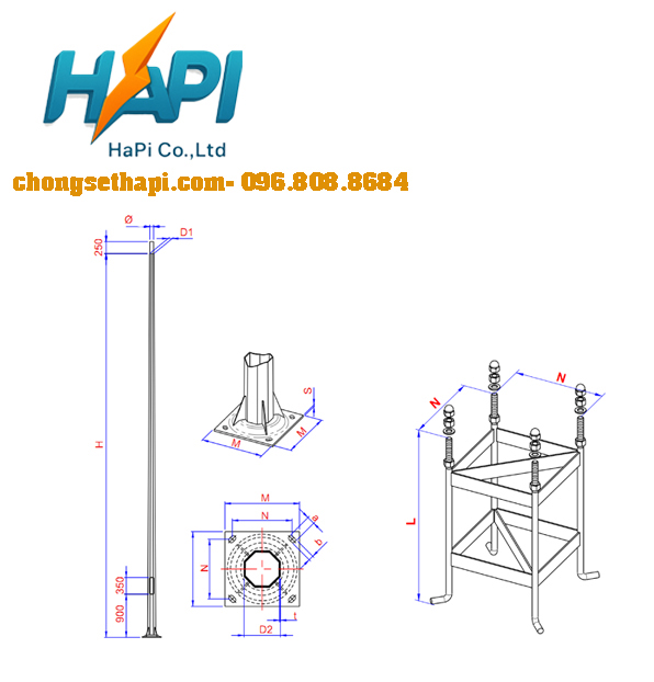 Cột bát giác đỡ kim thu sét 1 cot bg 2